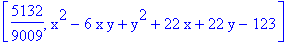[5132/9009, x^2-6*x*y+y^2+22*x+22*y-123]